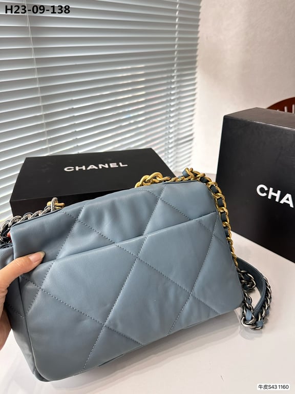 Anum Bags CHL 19 LAMBSKIN QUILTED HANDBAG BLUE 26CM