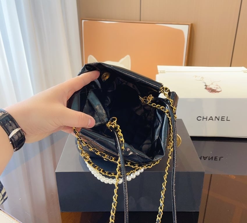 Anum Bags CHL 22 MINI BLACK HANDBAG CRYSTAL PEARL STRAP HIGH QUALITY