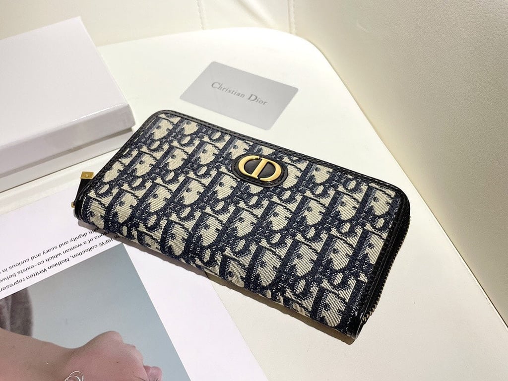 Ezyycart Bags dir LONG WALLET OBLIQUE JACQUARD BLACK AND BEIGE 19.5CM