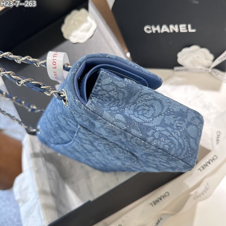 Anum Bags CHL DOUBLE FLAP BAG FLOWER DENIM BLUE 25CM