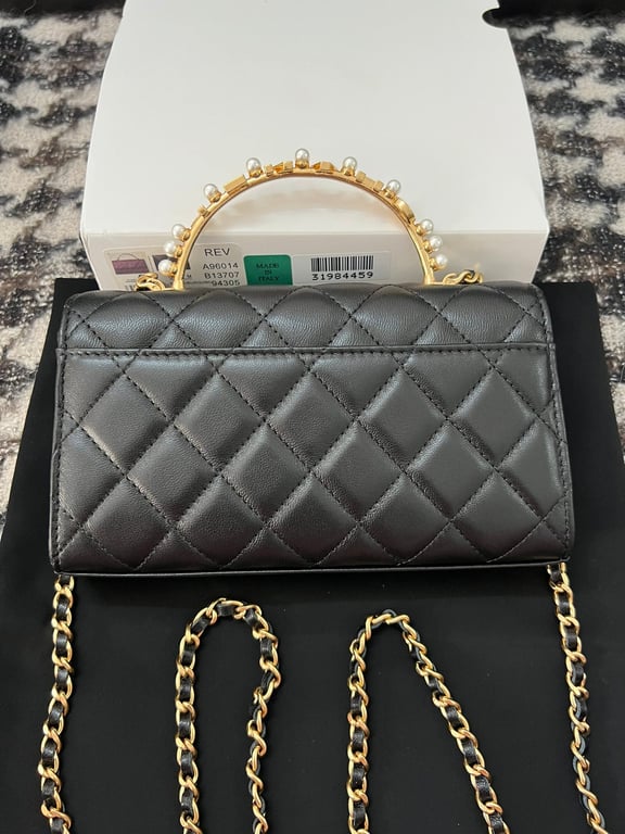 Anum Bags CHL LAMBSKIN MINI KELLY FLAP BAG BLACK 17CM