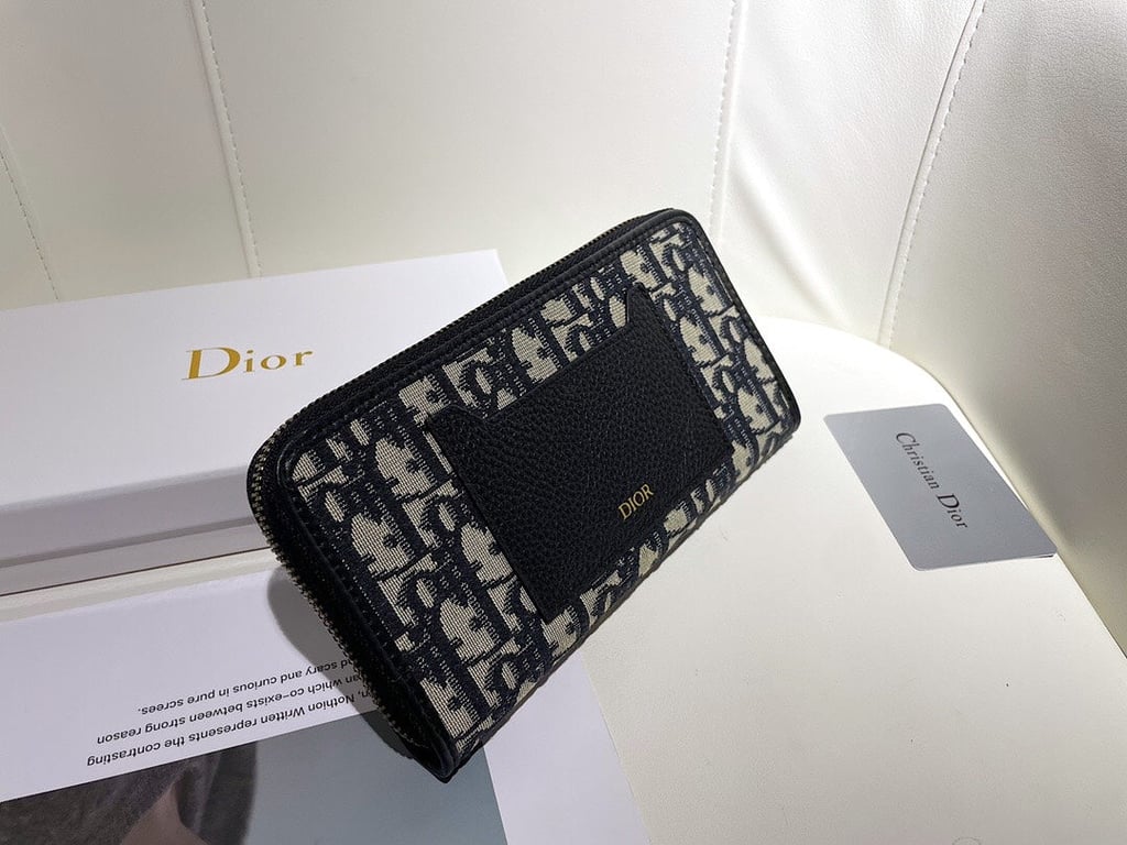 Ezyycart Bags dir LONG WALLET OBLIQUE JACQUARD BLACK AND BEIGE 19.5CM