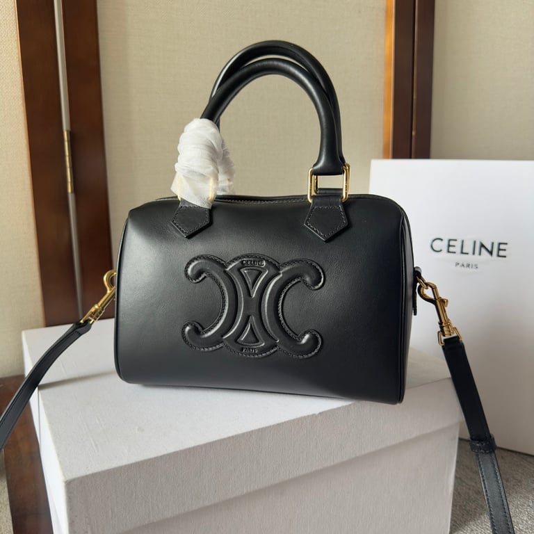 Ezyycart Bags CE SMALL BOSTON BAG IN SMOOTH CALFSKIN WITH CUIR TRIOMPHE BLACK