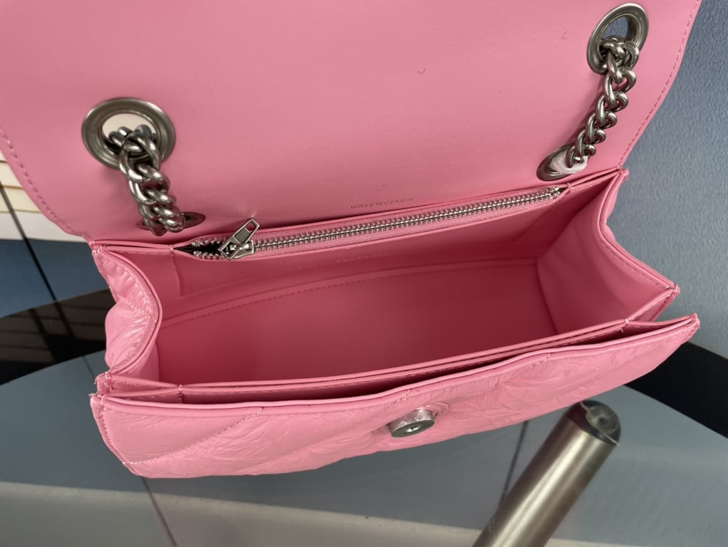 Ezyycart Bags BALENCIAGA CRUSH SMALL CHAIN BAG QUILTED IN PINK 25CM
