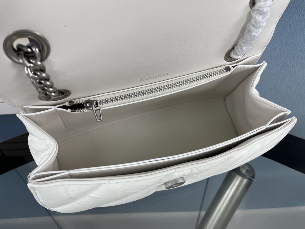 Ezyycart Bags BALENCIAGA CRUSH SMALL CHAIN BAG QUILTED IN WHITE 25CM