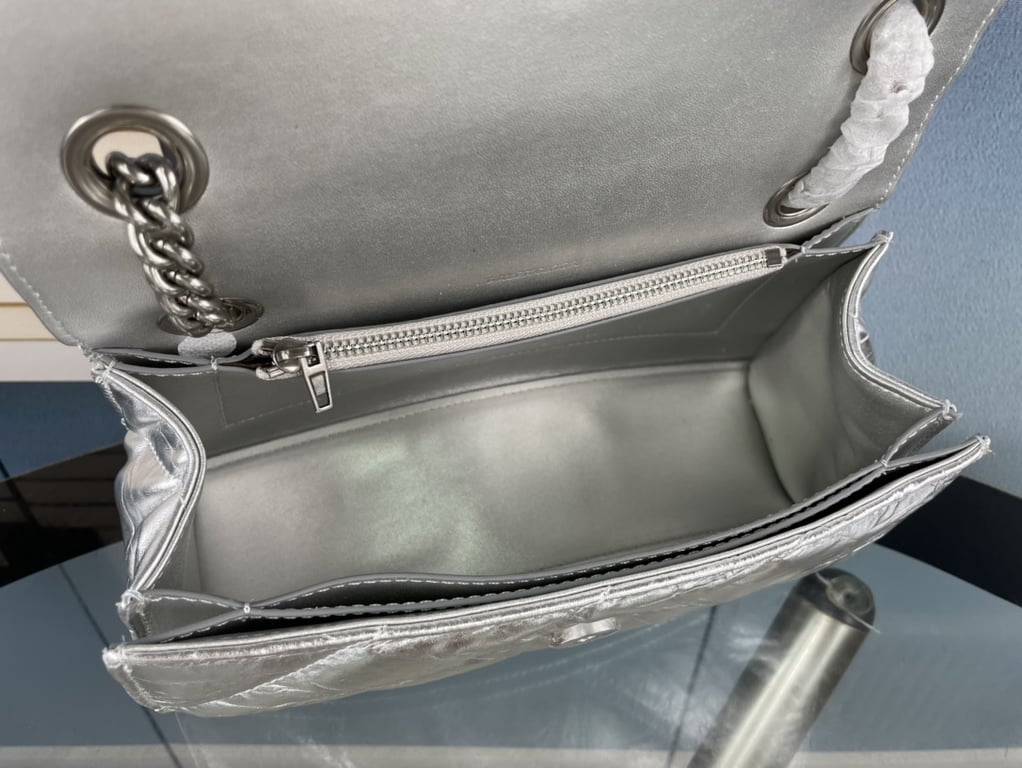 Ezyycart Bags BALENCIAGA CRUSH SMALL CHAIN BAG METALLIZED QUILTED IN SILVER 25CM