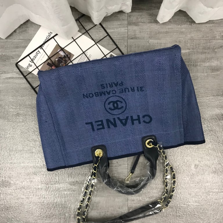 Anum Bags CHL 38CM CANVAS LARGE NAVY BLUE DEAUVILLE TOTE BAG