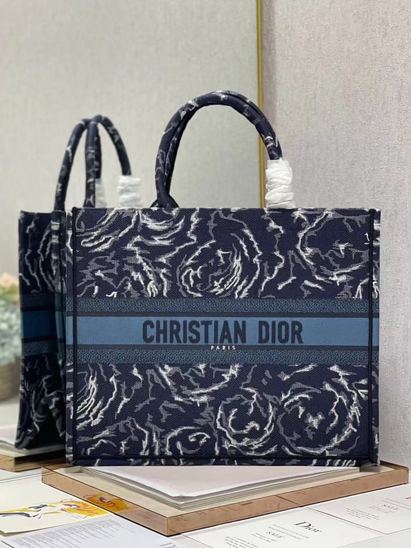 Ezyycart Bags DIR LARGE BOOK TOTE BLUE ROSES EMBROIDERY 42CM M1286ZRVG M928