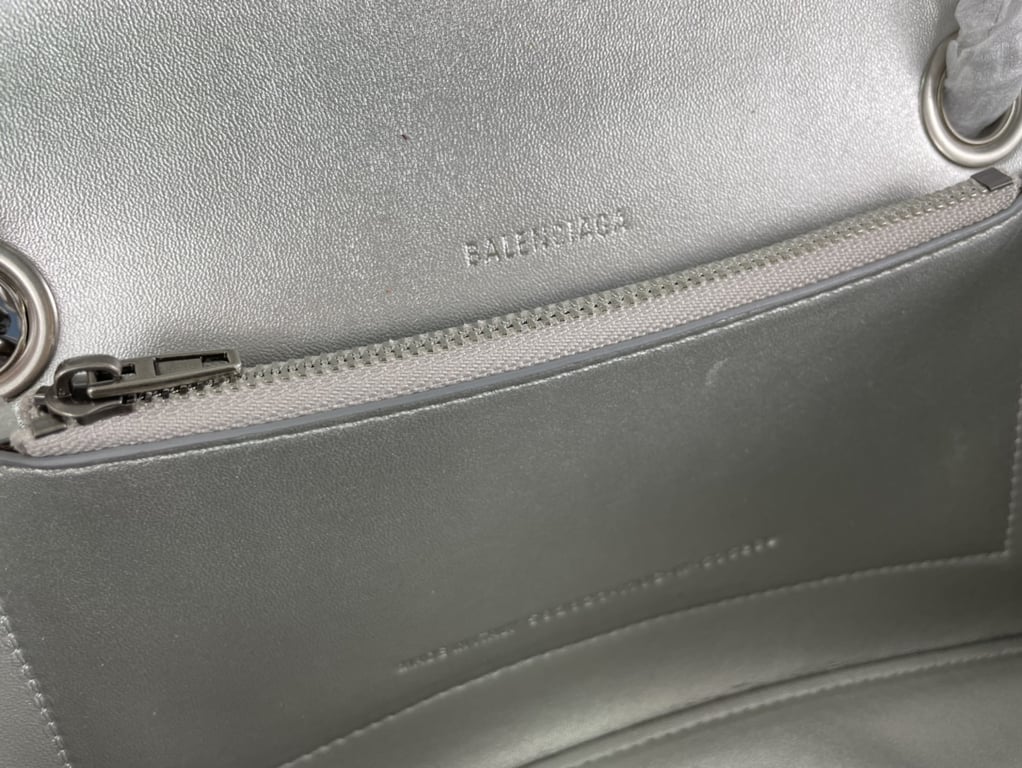 Ezyycart Bags BALENCIAGA CRUSH SMALL CHAIN BAG METALLIZED QUILTED IN SILVER 25CM