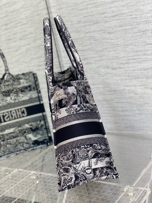 Ezyycart Bags DIR 36CM NAVY BLUE TOILE DE JOUY STRIPES EMBROIDERY MEDIUM BOOK TOTE