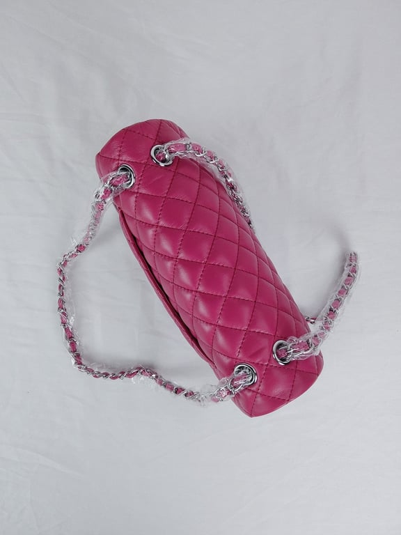 Anum Bags CHL CLASSIC MEDIUM LAMBSKIN FLAP PINK AND SILVER 25CM