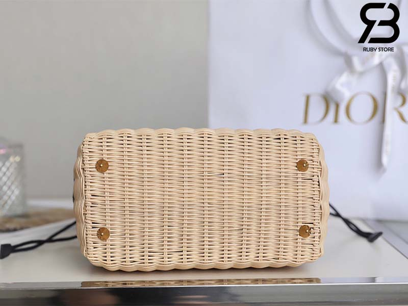 Anum Bags DIR NATURAL WICKER AND BLUE DIR OBLIQUE JACQUARD BAG