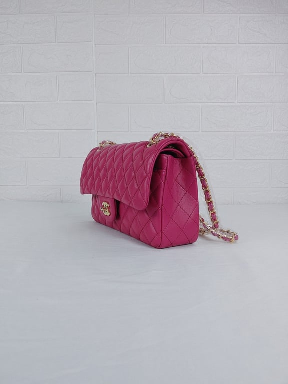 Anum Bags CHL CLASSIC MEDIUM LAMBSKIN FLAP PINK AND GOLD 25CM