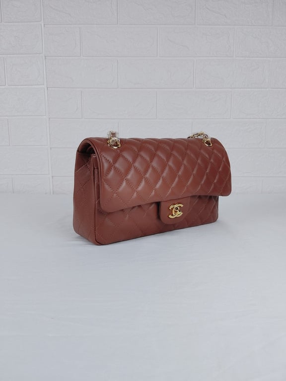 Anum Bags CHL CLASSIC MEDIUM LAMBSKIN FLAP BROWN AND GOLD 25CM