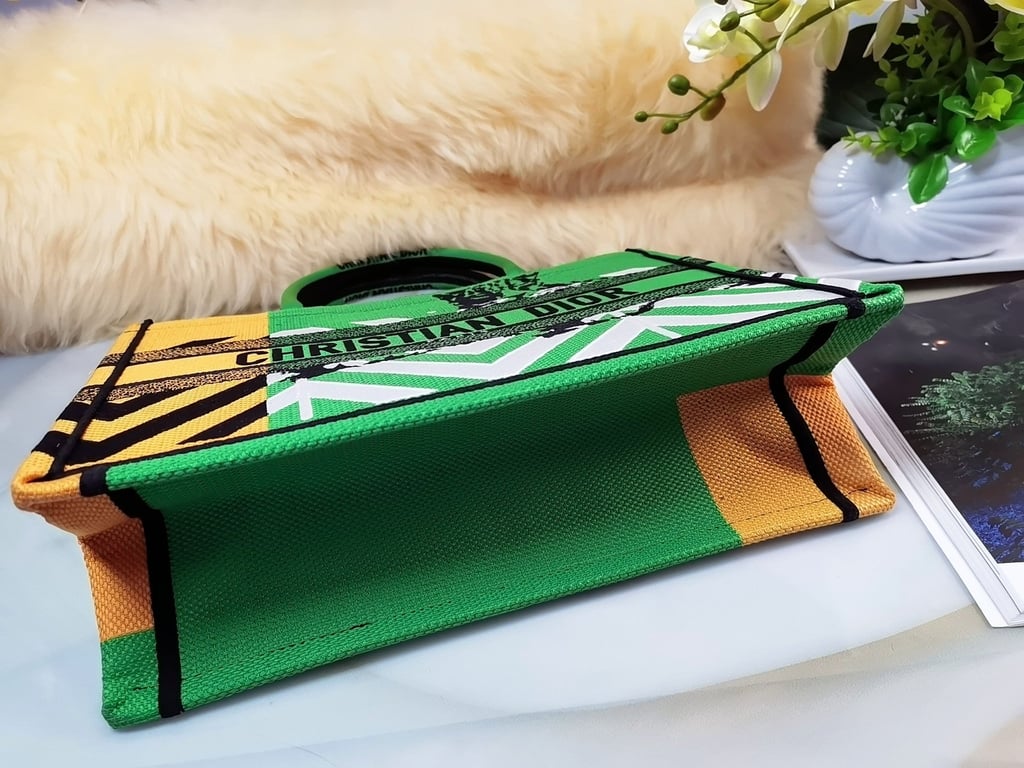 Ezyycart Bags DIR MEDIUM BOOK TOTE BRIGHT GREEN AND BRIGHT YELLOW D-JUNGLE POP EMBROIDERY 36CM