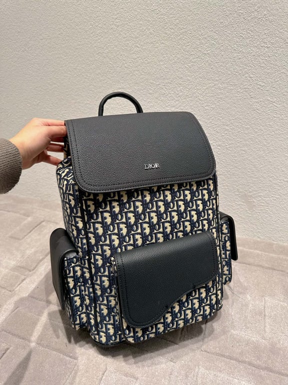 Ezyycart Bags DIR 40CM SADDLE OBLIQUE JACQUARD BLACK AND BEIGE GRAINED CALFSKIN