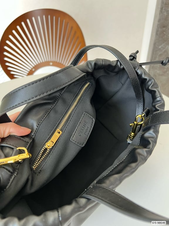 Ezyycart Bags CE SMALL CABAS DRAWSTRING CUIR TRIOMPHE IN SMOOTH CALFSKIN BLACK 24CM