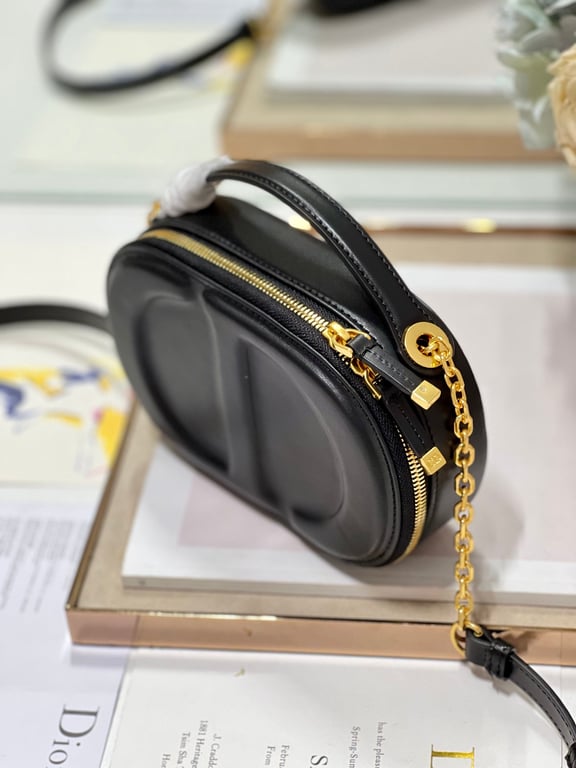 Ezyycart Bags DIR SIGNATURE OVAL CAMERA BAG BLACK CALFSKIN 18CM