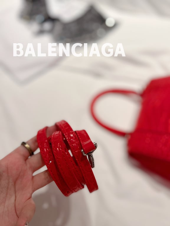 Ezyycart Bags BALENCIAGA WOMEN'S HOURGLASS SMALL HANDBAG CROCODILE EMBOSSED IN RED 24CM