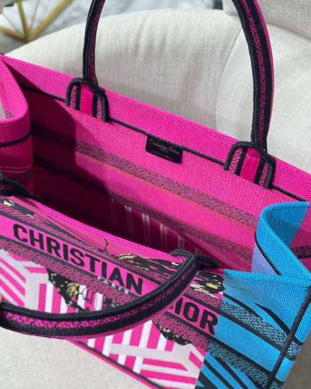 Ezyycart Bags DIR MEDIUM BOOK TOTE BRIGHT BLUE AND BRIGHT PINK D-JUNGLE POP EMBROIDERY 36CM