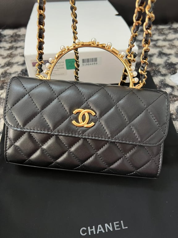 Anum Bags CHL LAMBSKIN MINI KELLY FLAP BAG BLACK 17CM