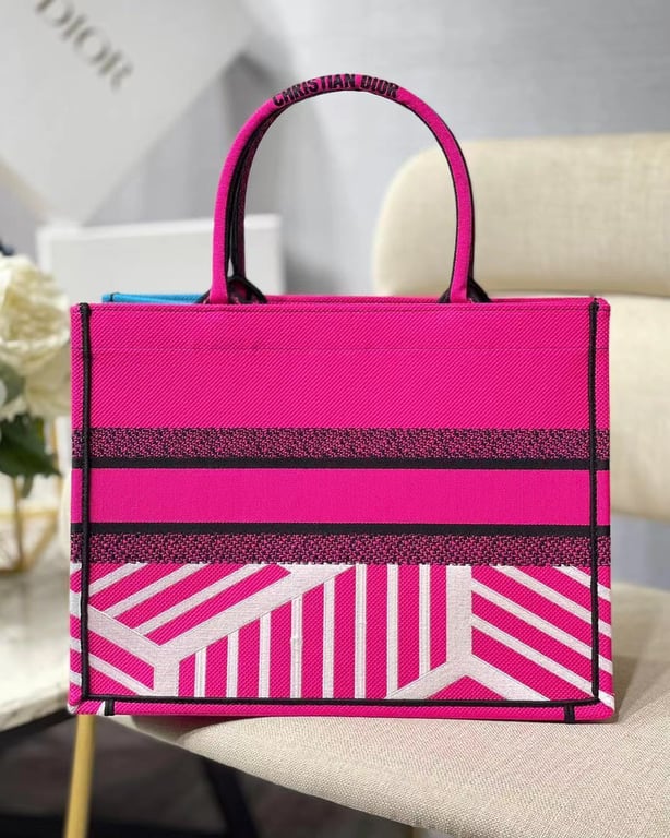 Ezyycart Bags DIR MEDIUM BOOK TOTE BRIGHT BLUE AND BRIGHT PINK D-JUNGLE POP EMBROIDERY 36CM