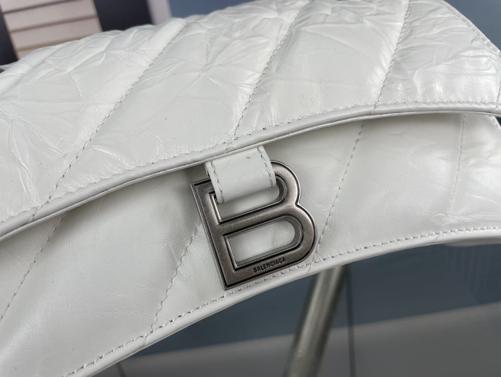 Ezyycart Bags BALENCIAGA CRUSH SMALL CHAIN BAG QUILTED IN WHITE 25CM