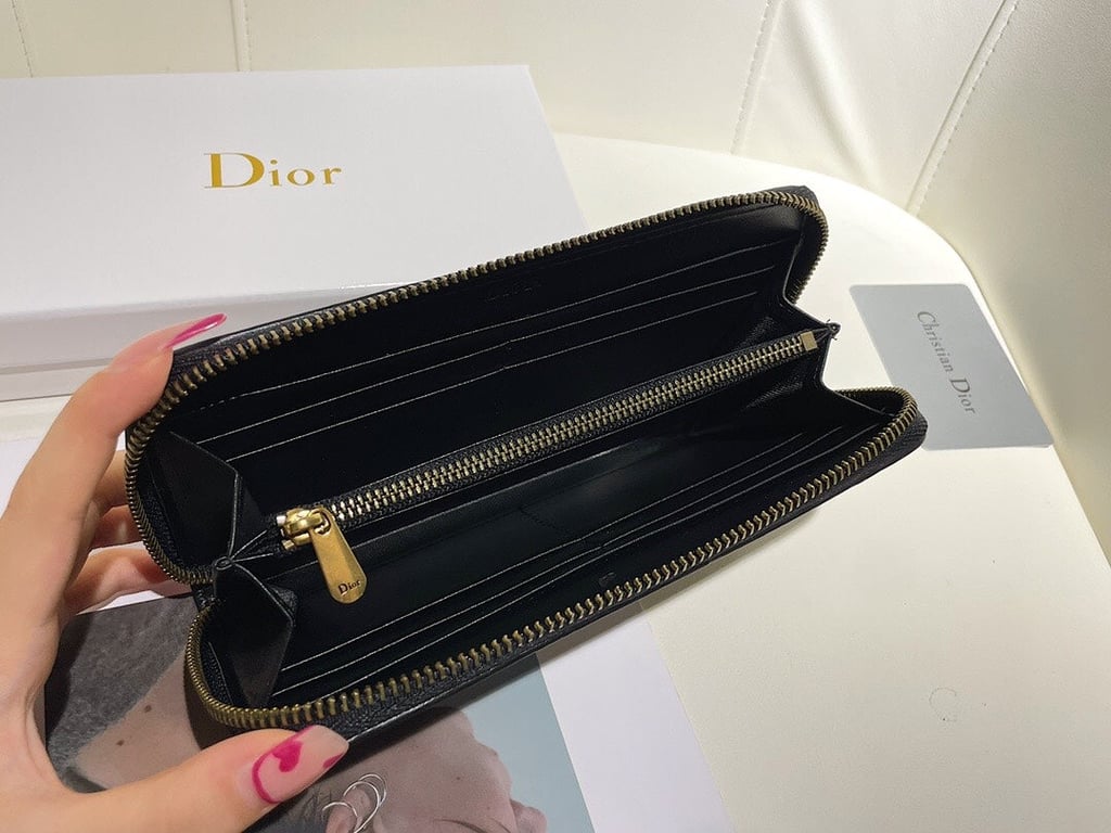 Ezyycart Bags dir LONG WALLET OBLIQUE JACQUARD BLACK AND BEIGE 19.5CM