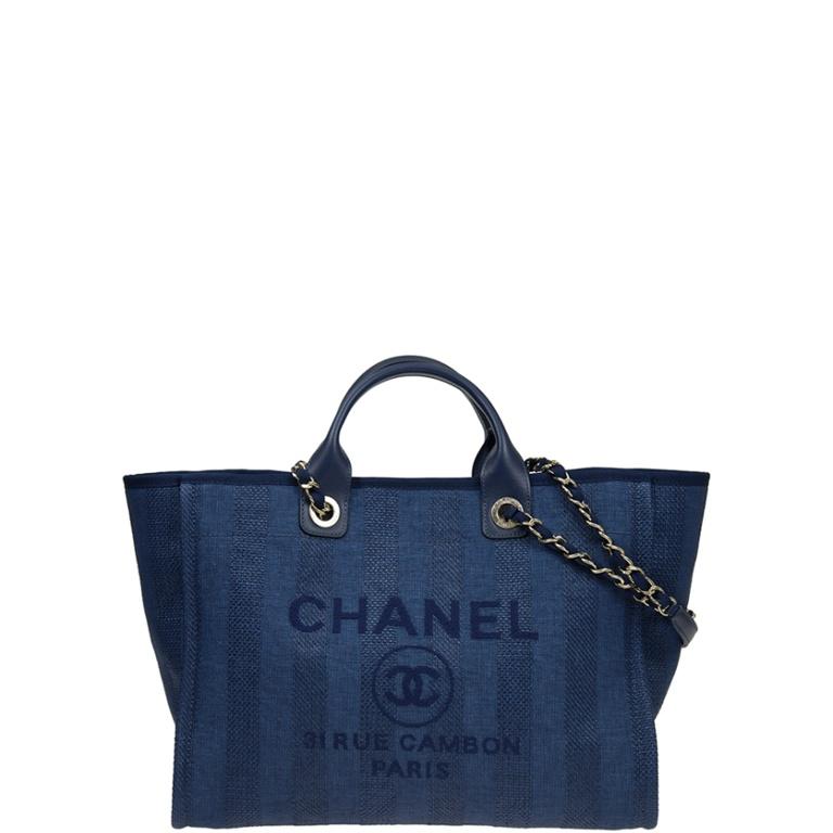 Anum Bags CHL 38CM CANVAS LARGE NAVY BLUE DEAUVILLE TOTE BAG