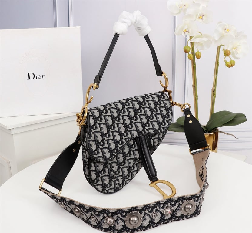 Anum Bags DIR SADDLE BAGGRAY OBLIQUE EMBROIDERY BLACK