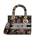 Ezyycart Bags DIR MEDIUM LADY D-LITE BAG BLACK JARDIN BOTANIQUE EMBROIDERY 24CM
