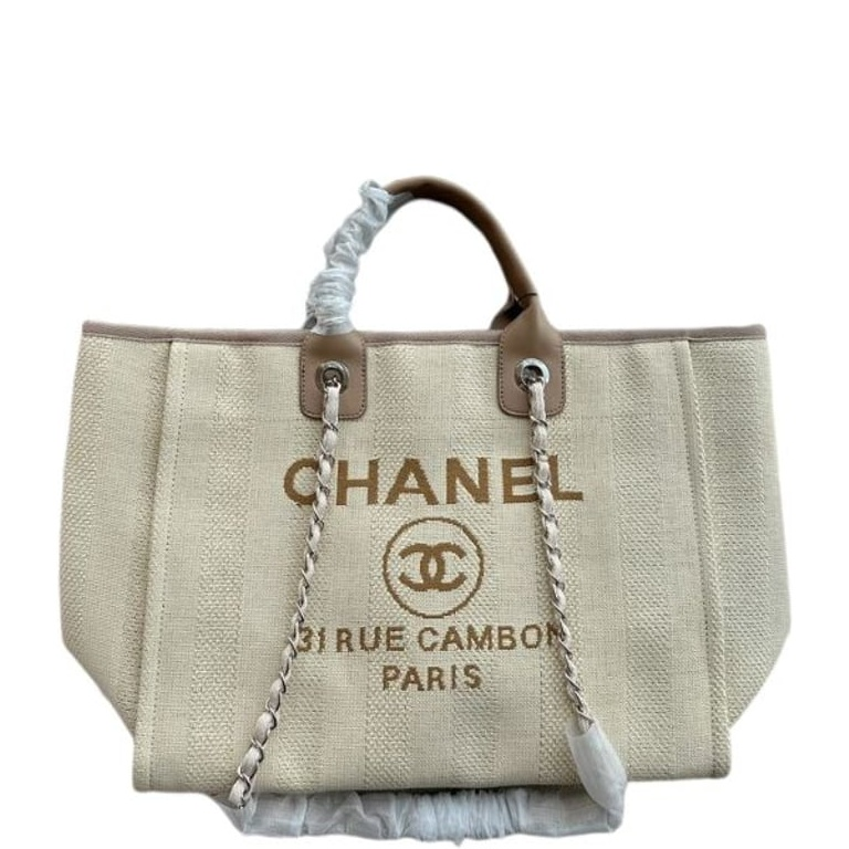 Anum Bags CHL 38CM BEIGE AND BROWN DEAUVILLE MEDIUM CANVAS