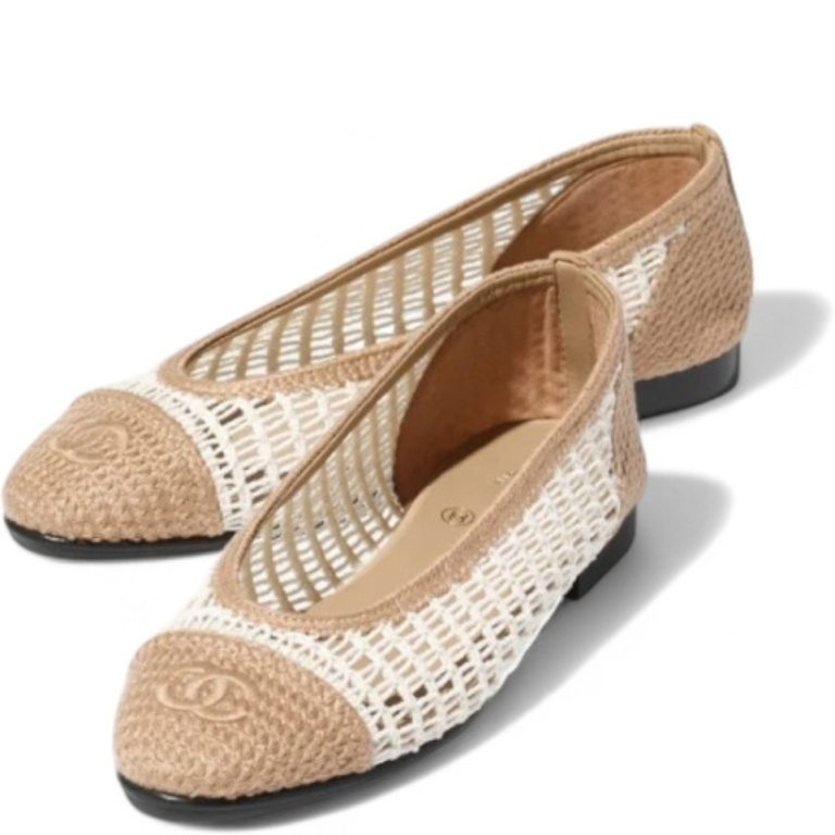 Anum Bags CHL WHITE/BEIGE RAFFIA BALLET FLATS
