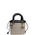 Ezyycart Bags DIR LADY 22CM NATURAL WICKER NAVY BLUE OBLIQUE JACQUARD
