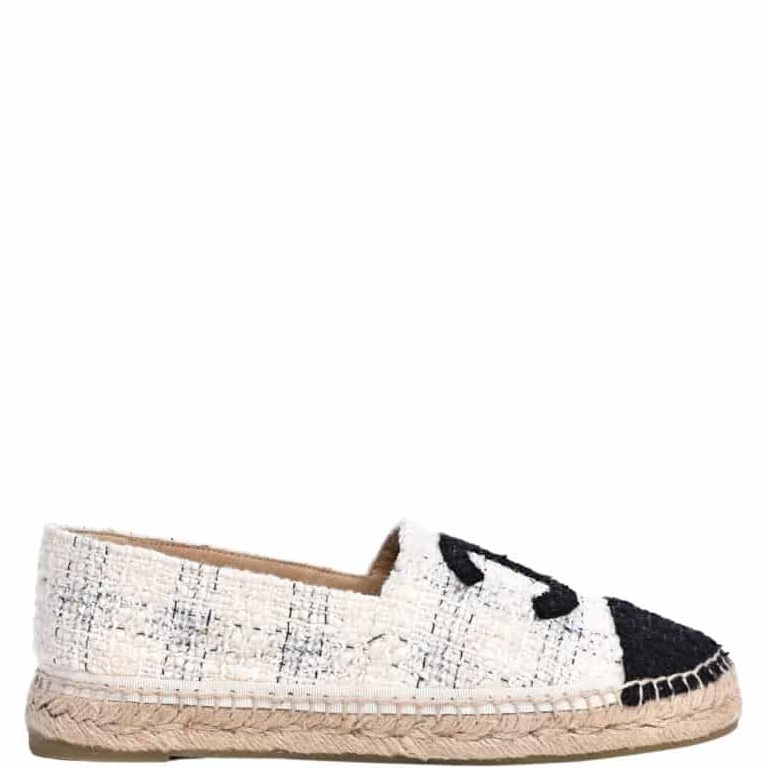 Anum Bags CHL WHITE BLUE BLACK TWEED CC ESPADRILLES SLIP ON