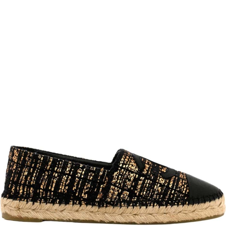 Anum Bags CHL GOLD BLACK METALLIC TWEED GROSGRAIN CC ESPADRILLES SLIP ON