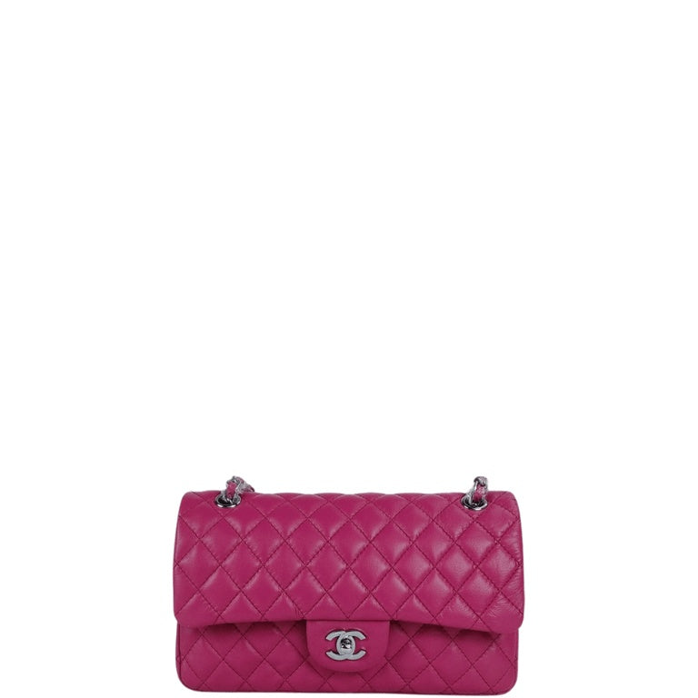 Anum Bags CHL CLASSIC MEDIUM LAMBSKIN FLAP PINK AND SILVER 25CM