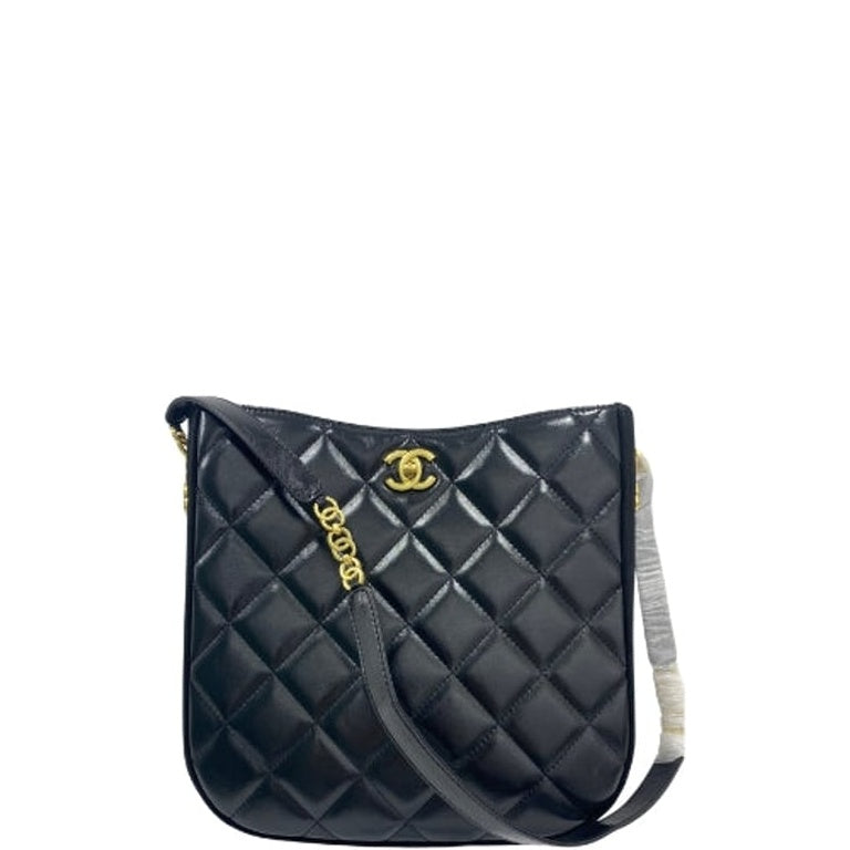 Anum Bags CHL 22s PEARL CRUSH HOBO BAG LAMBSKIN 28CM BLACK