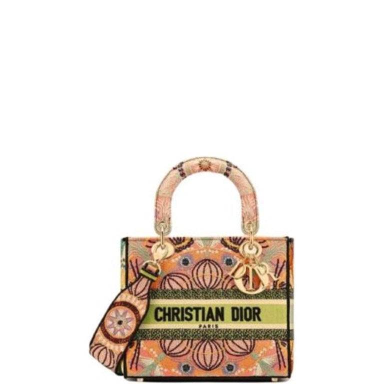 Ezyycart Bags DIR MEDIUM LADY D-LITE BAG MULTICOLOR LIGHTS EMBROIDERY 24CM