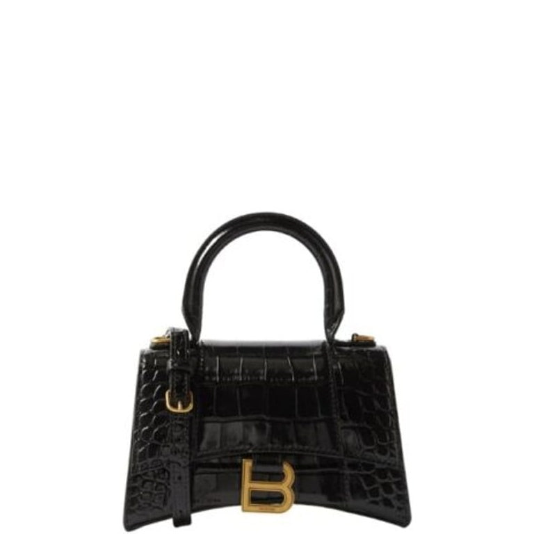 Ezyycart Bags BALENCIAGA CROC HOURGLASS BAG BLACK 23CM