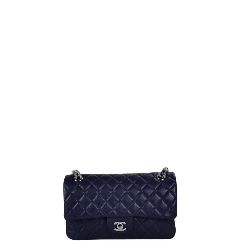 Anum Bags CHL CLASSIC MEDIUM LAMBSKIN FLAP NAVY AND SILVER 25CM