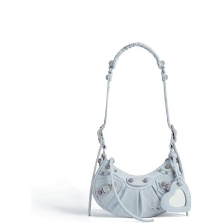 Ezyycart Bags BALENCIAGA LE CAGOLE XS SHOULDER BAG DENIM WITH RHINESTONES IN LIGHT BLUE 25CM 6713092AABV4651