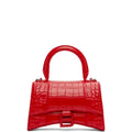 Ezyycart Bags BALENCIAGA WOMEN'S HOURGLASS SMALL HANDBAG CROCODILE EMBOSSED IN RED 24CM