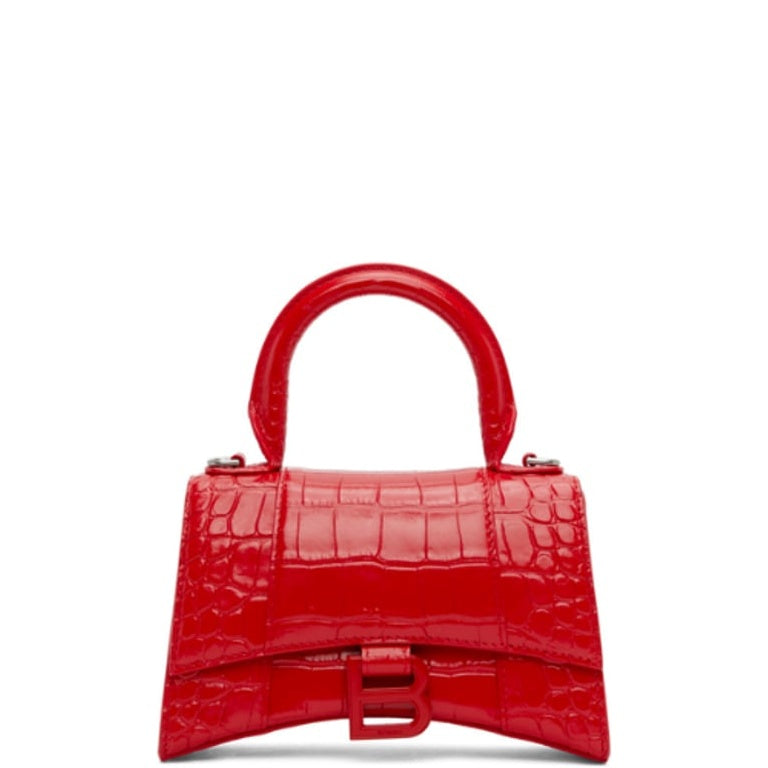 Ezyycart Bags BALENCIAGA WOMEN'S HOURGLASS SMALL HANDBAG CROCODILE EMBOSSED IN RED 24CM