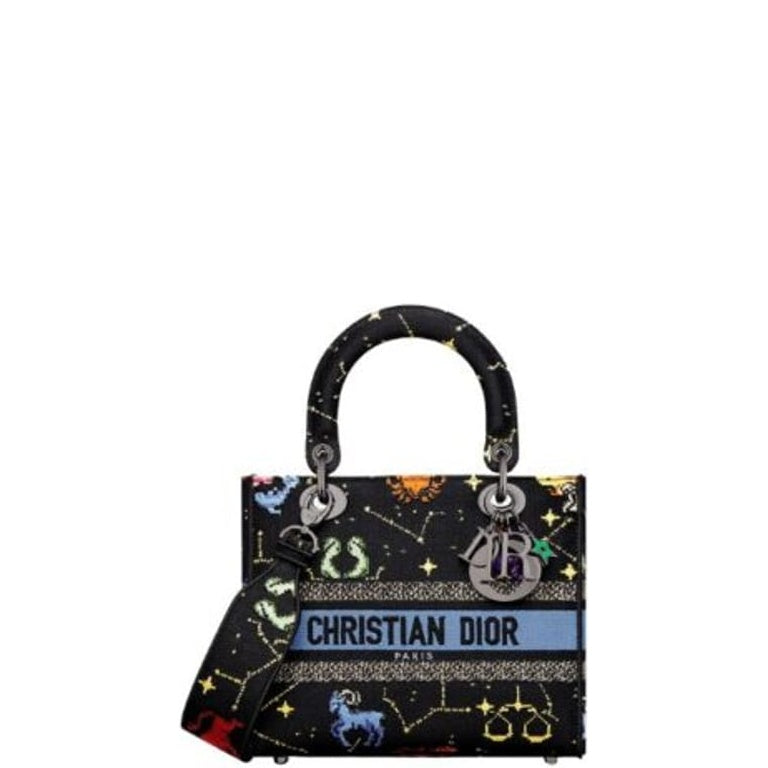 Anum Bags DIR MEDIUM LADY D-LITE BAG BLACK MULTICOLOR DIR PIXEL ZODIAC EMBROIDERY 24CM