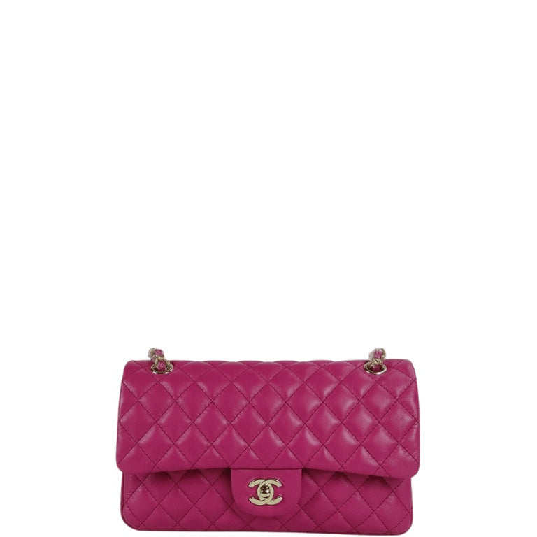 Anum Bags CHL CLASSIC MEDIUM LAMBSKIN FLAP PINK AND GOLD 25CM