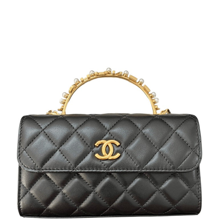 Anum Bags CHL LAMBSKIN MINI KELLY FLAP BAG BLACK 17CM