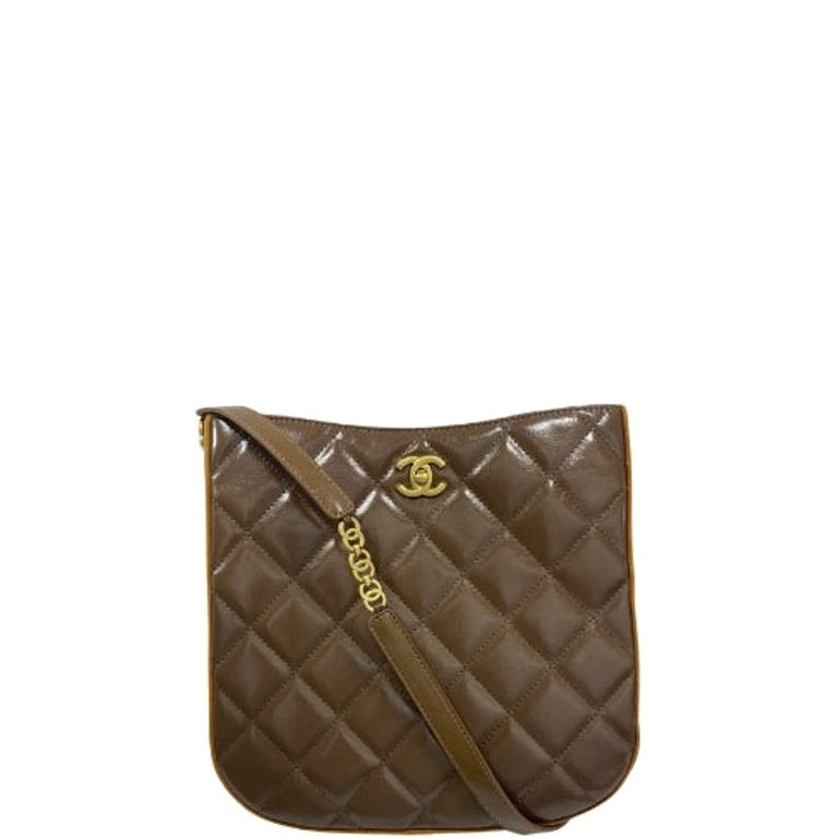 Anum Bags CHL 22s PEARL CRUSH HOBO BAG LAMBSKIN 28CM KHAKI