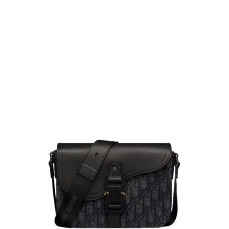 Ezyycart Bags DIR MINI SADDLE BAG WITH STRAP BLACK CD OBLIQUE JACQUARD AND GRAINED CALFSKIN 23CM