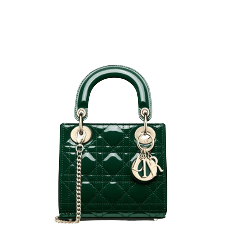 Ezyycart Bags DIR MEDIUM LADY BLUSH CANNAGE LAMBSKIN BAG DARK GREEN 20CM HIGH QUALITY
